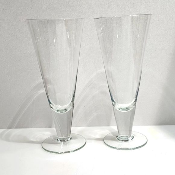 Set of 2 Clear Crystal Footed Pilsner Beer Glass Stemware Barware - Picture 3 of 11